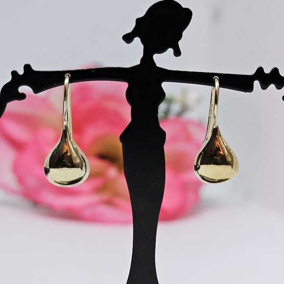 925 Sterling Silver Vermeil - Gold Plated Teardrop Drop Earrings - Picture 3 of 9